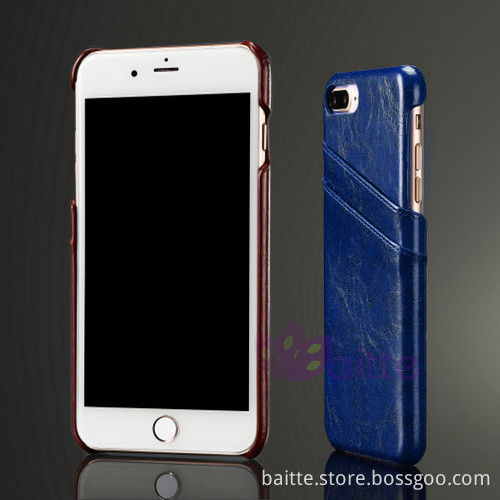 Card port on back hard case leather phone case for iPhone 7